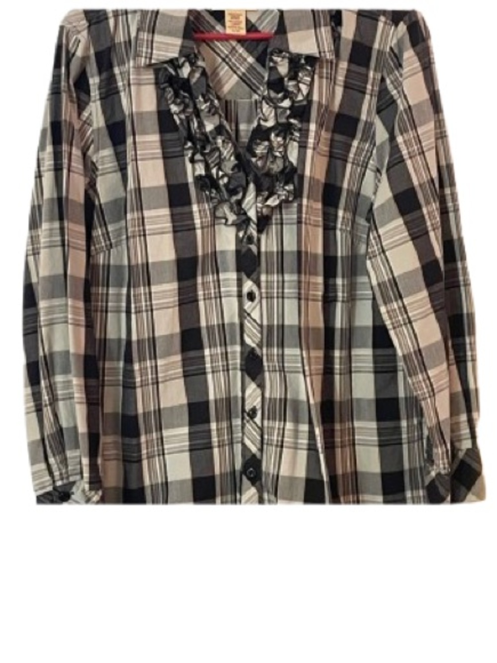 Covington Y2K Plaid Ruffle Blouse/Black/White Gingham Button-Down 16/18